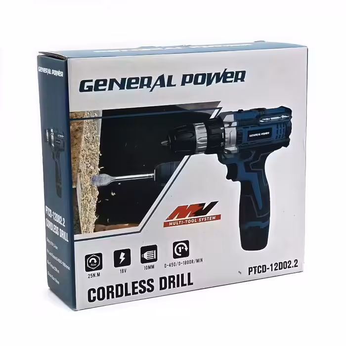 دریل پیچ گوشتی شارژی سه نظام 10 میلی متری 18 ولت جنرال پاور مدل CORDLESS-DRILL