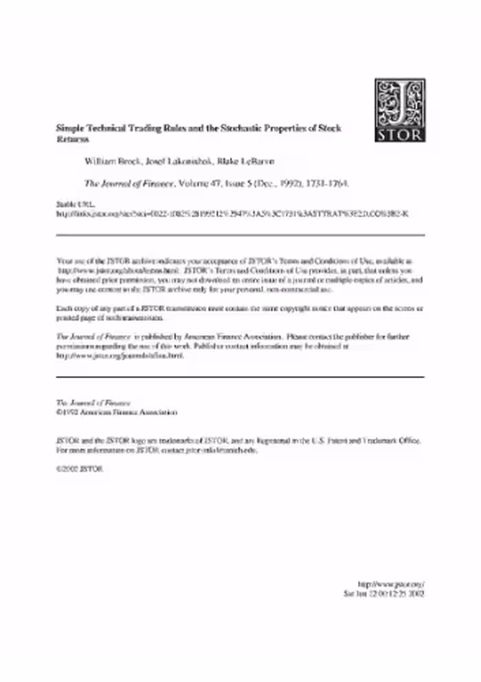 خرید و دانلود نسخه کامل کتاب Simple Technical Trading Rules and the Stochastic Properties of Stock Returns