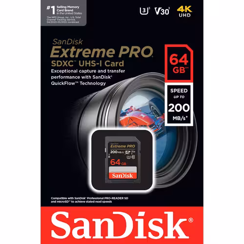 کارت حافظه سن دیسک SanDisk 64GB Extreme PRO UHS-I SDXC Memory Card 200MB/s