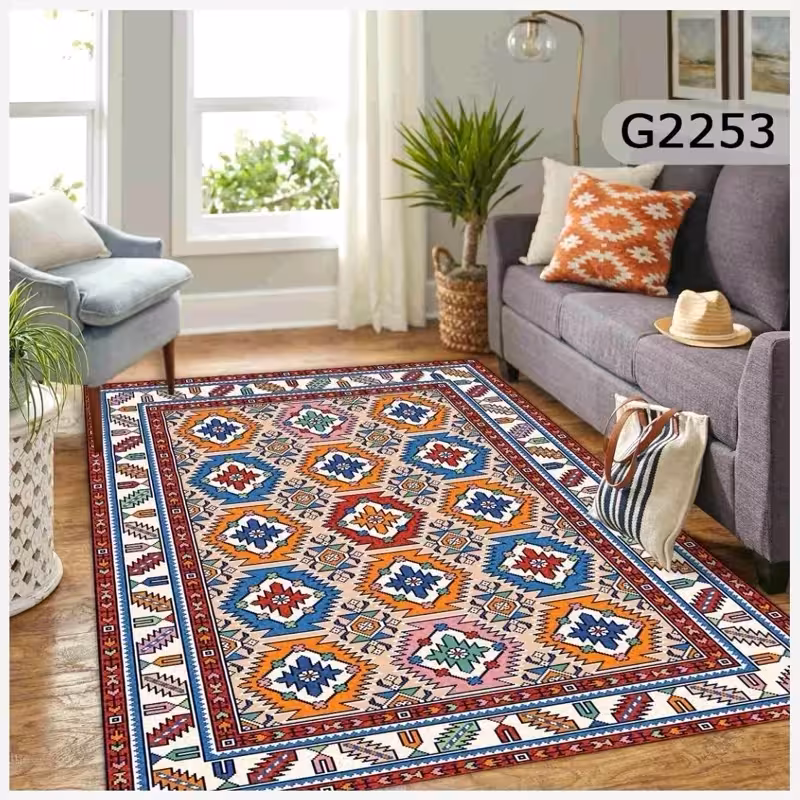 فرشینه مخمل ترک هازان 4متری طرح گلیم سنتی مناسب دکوراسیون خاص