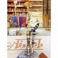 قلیان برنجی گلدان دار خاتم کاری، شیشه دو پوست طلاکاری، گارانتی 10 ساله