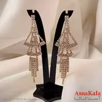 گوشواره دخترانه مدل آویز جواهری مدل دو نیم دایره رنگ طلایی کد GSH151940W
