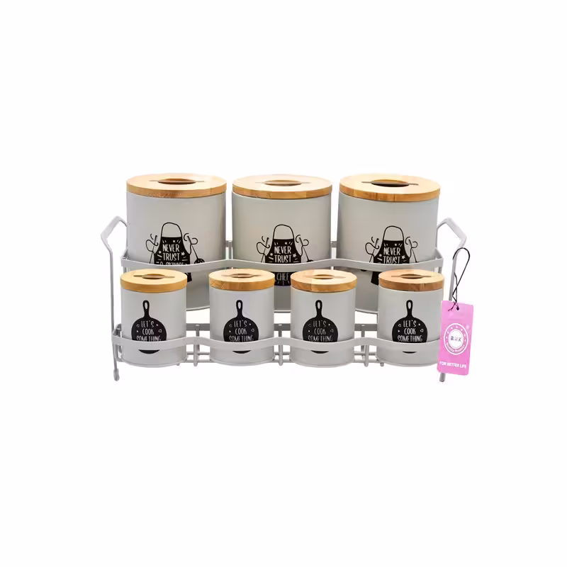 ست جای ادویه 7 پارچه بی.وی.کی مدل درب چوب کد 863216