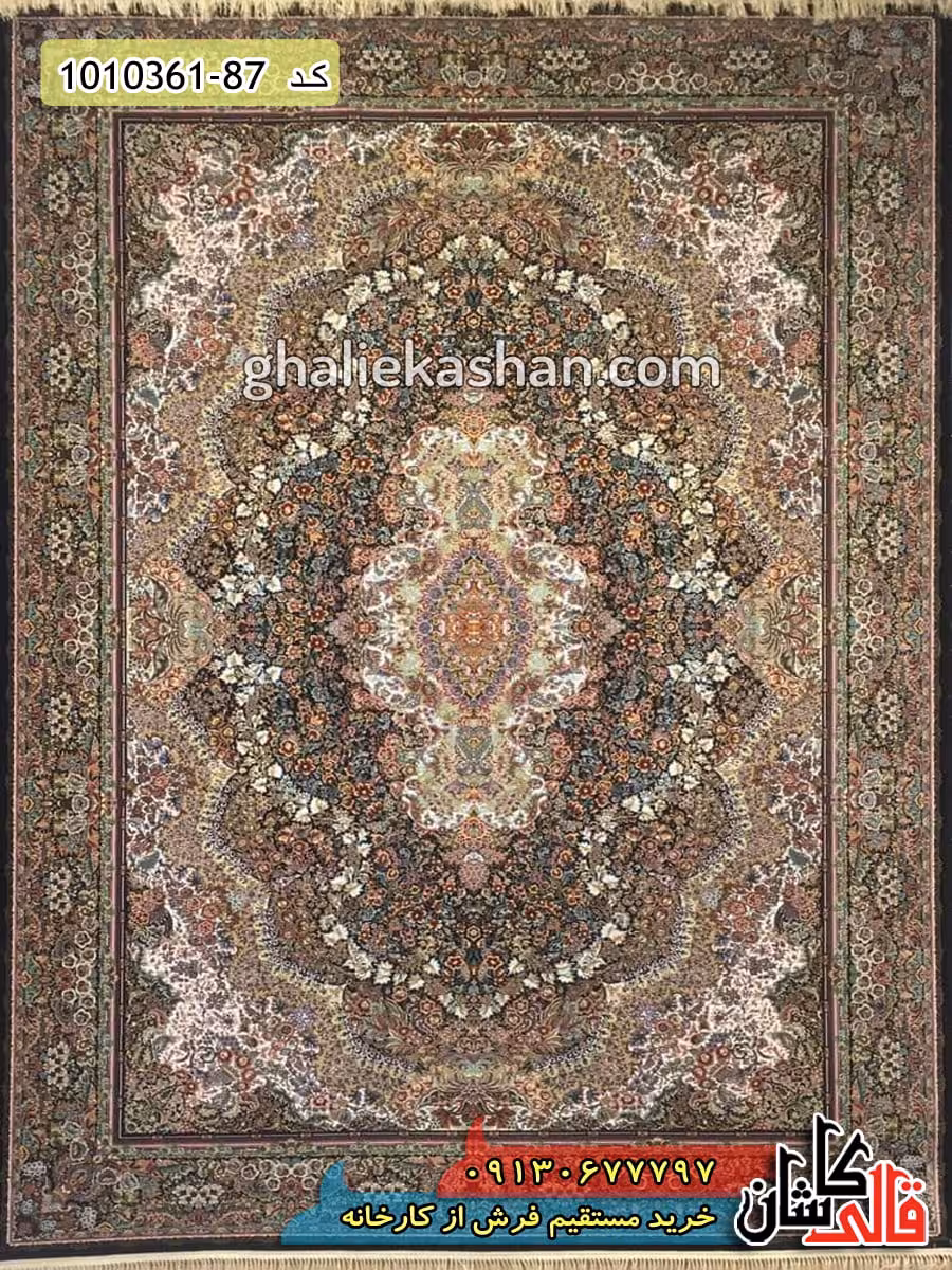 فرش 1200 شانه طرح گلستان زمینه سرمه ای کاشان