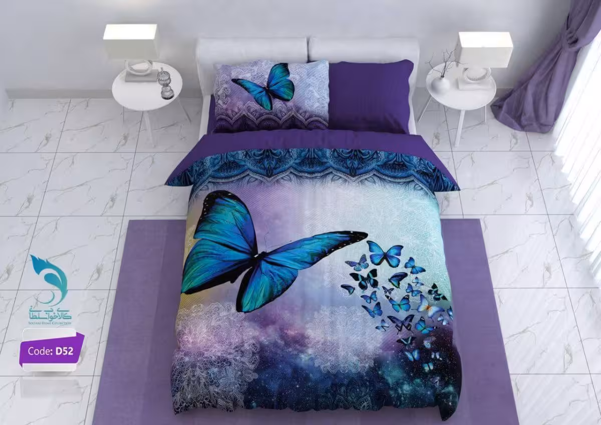 روتختی مدل پروانه بنفش کد D52 یک نفره 4 تکه