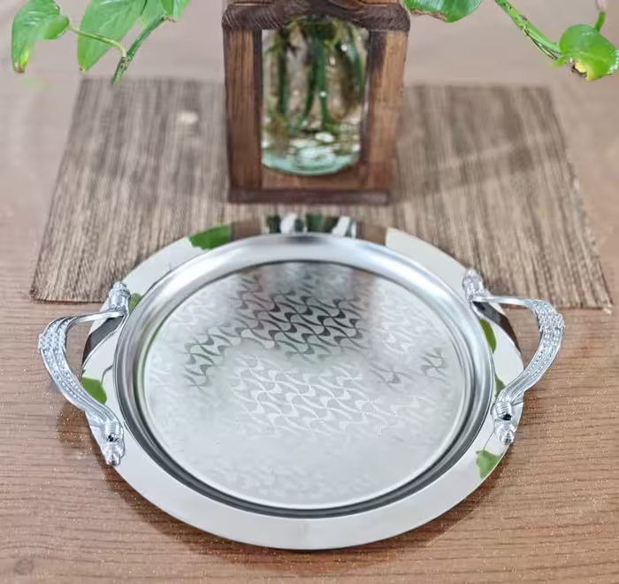 سینی گرد استیل طرح دار کد 715