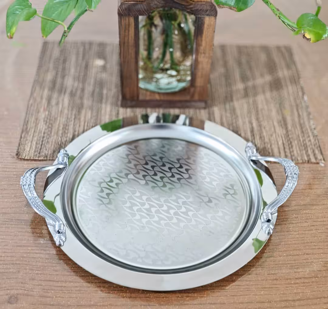 سینی گرد استیل طرح دار کد 715