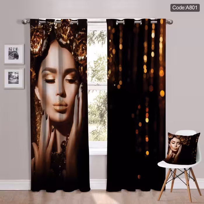 پرده پانچی مخمل چاپی دخترانه کد 801