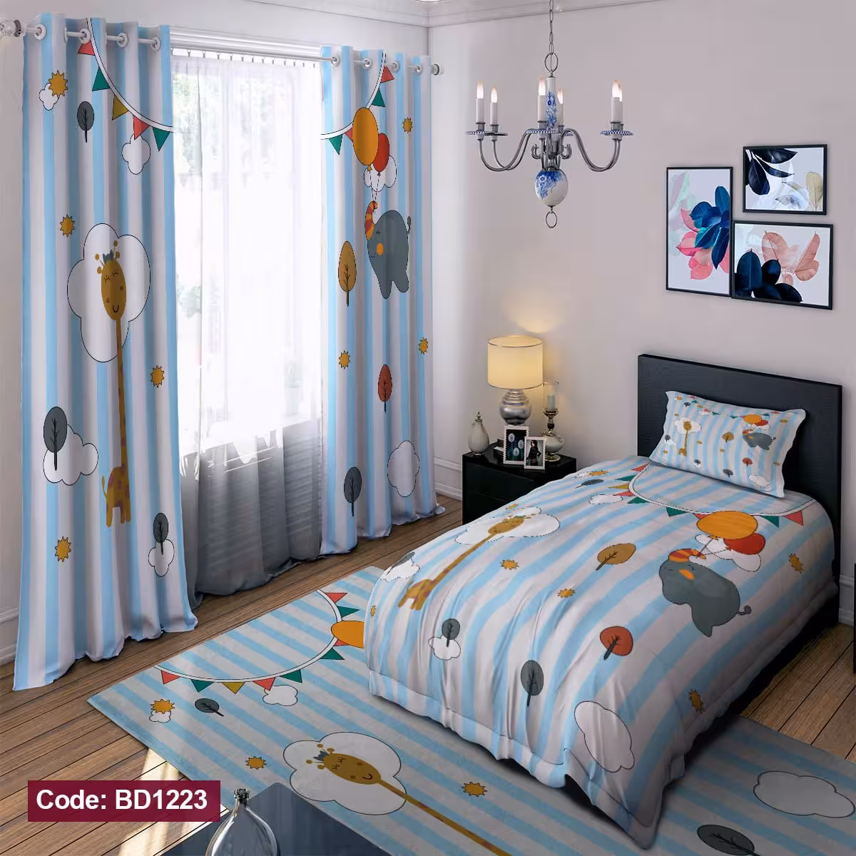 پرده پانچی مخمل چاپی دخترانه کد 1223