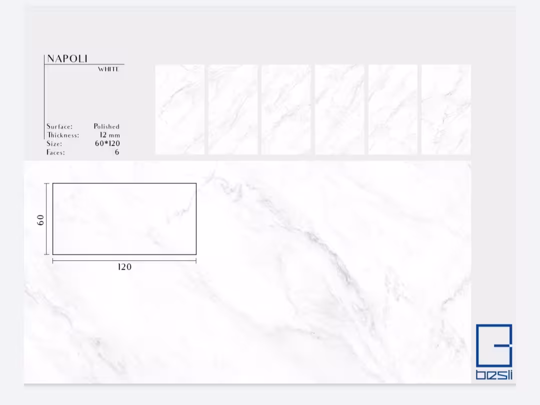 سرامیک بسلی Napoli White ناپولی سفید 120*60