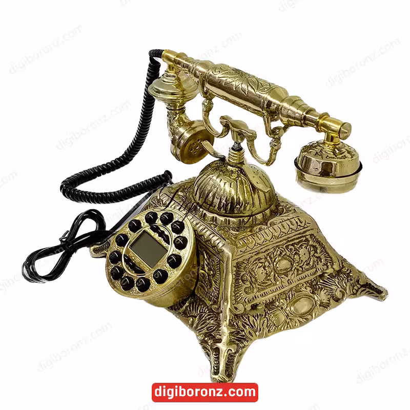 تلفن برنجی برنزی کلاسیک مدل مربع (تلفن برنزی) | تلفن رومیزی برنزی