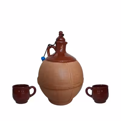 ست 3 تکه کوزه و لیوان سفالی مدل گرد کد 1