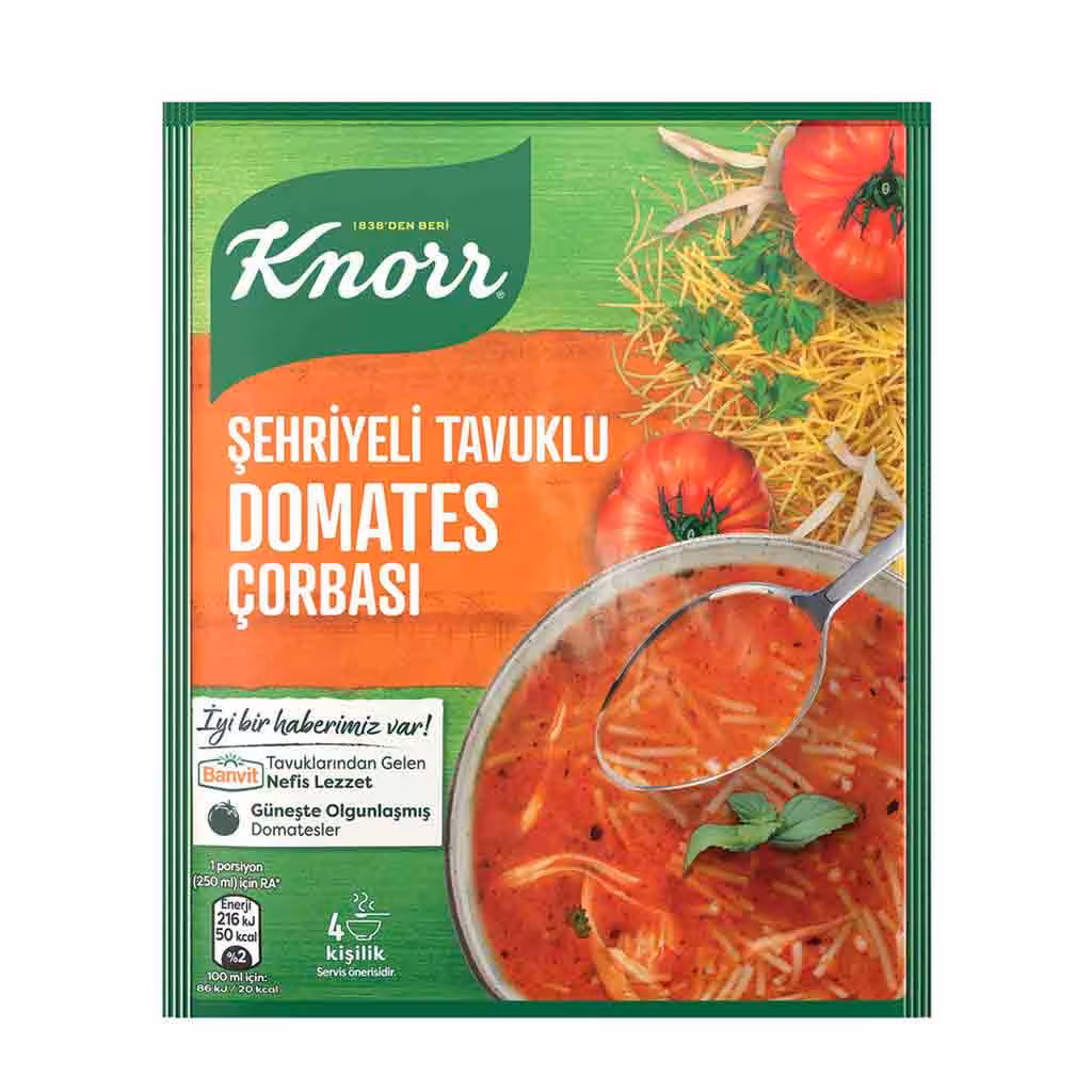 سوپ آماده کنور KNORR SEHRIYELI TAVUKLU سوپ رشته فرنگی و گوجه فرنگی 67 گرم
