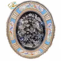 تابلو قلمزنی با قاب خاتم کاری گل و بلبل بیضی 50در60