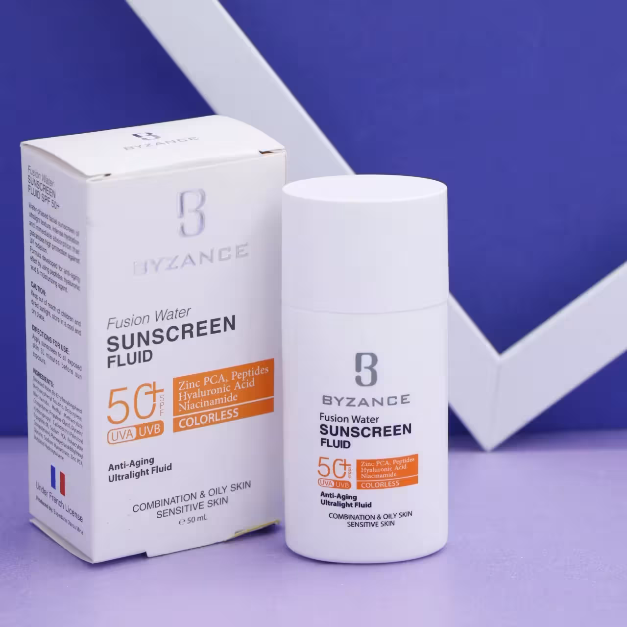 کرم ضد آفتاب فیوژن واتر بی رنگ BYZANCE بیزانس 50میل SPF50 کد 91928