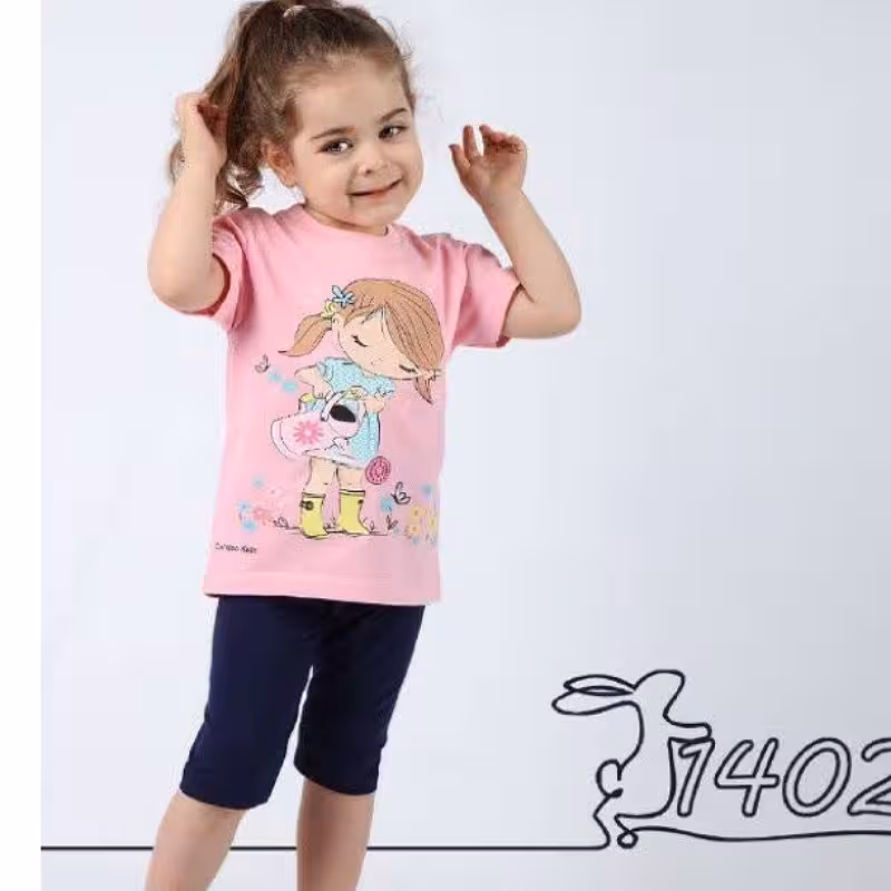 ست تیشرت شلوارک پنبه یکرو لاکرادار سایز 55
