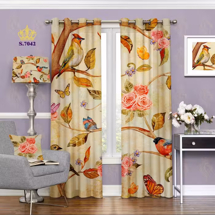 پرده پذیرایی دو قواره طرح گل کد S7042