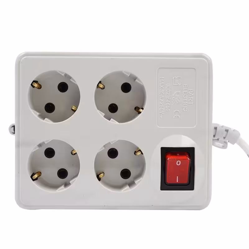 چند راهی 4 خانه برق ارت دار پارت الکتریک PE318 با کابل 3 متری