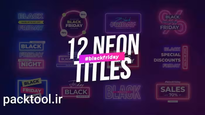 دانلود پروژه پریمیر پرو 12 عناوین نئونی بلک فرایدی Black Friday Neon Titles - پک تول