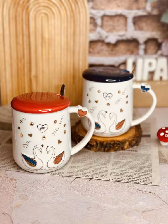 ماگ طرح قو نگین دار کد 0008