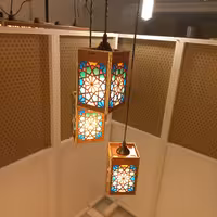 لوستر خوشه ای طرح گره چینی (ارسی)  دست ساز  با لامپ کم مصرف 