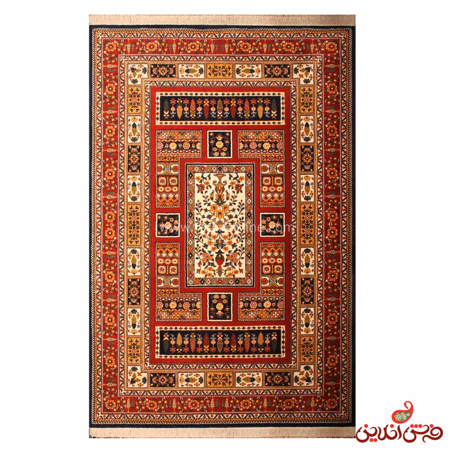 فرش ساوین طرح باغی سرمه ای