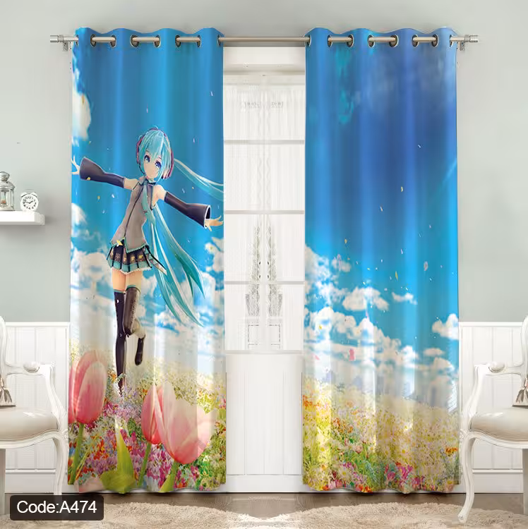 پرده پانچی مخمل چاپی دخترانه کد 474