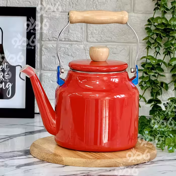 کتری تک لعابی دسته چوبی قرمز 2/5 لیتر