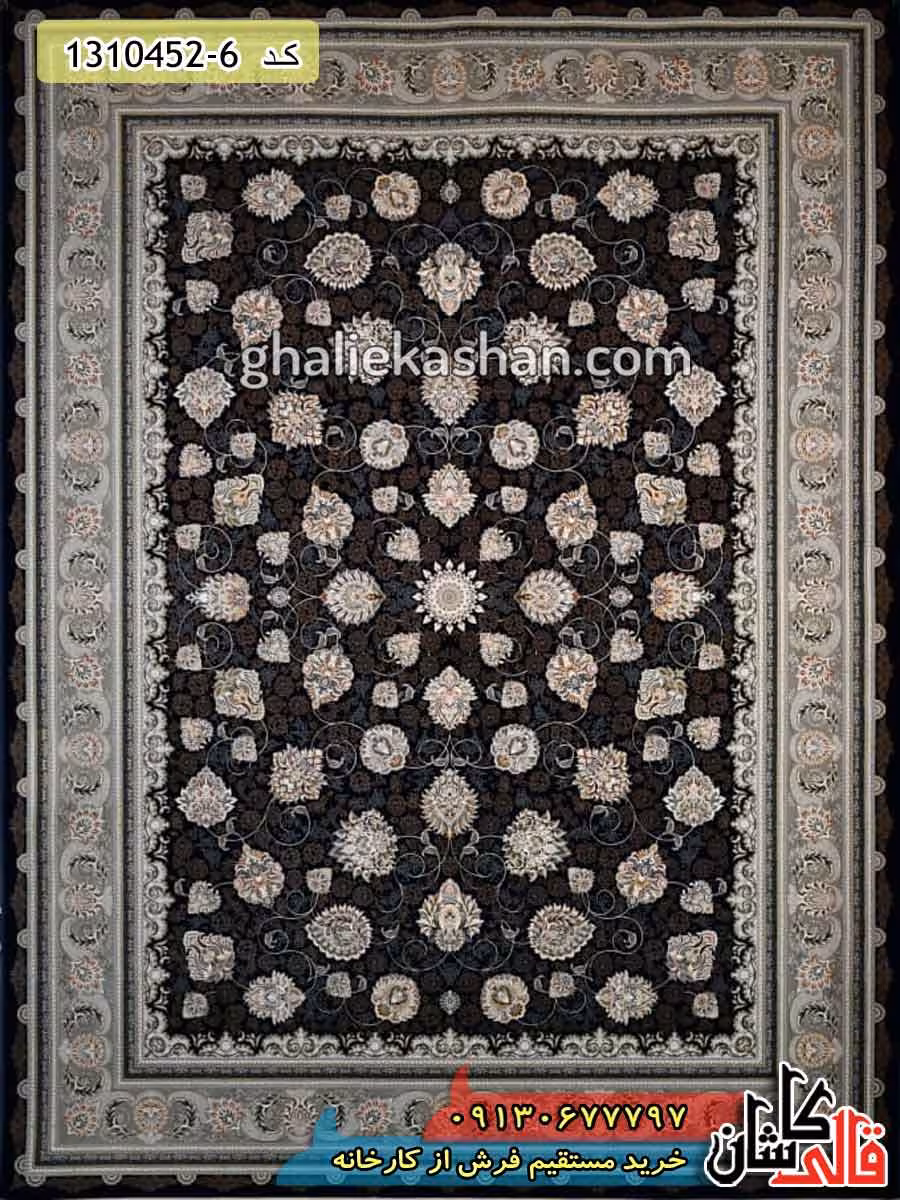فرش 1500 شانه طرح افشان کامیلا زمینه سرمه ای کاشان – گل برجسته