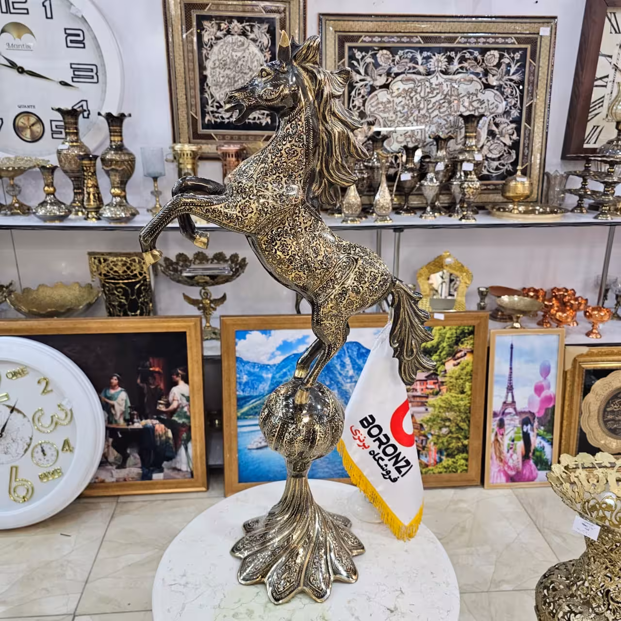 اسب برنزی 70 سانت سیاه قلم قلمزنی اعلا