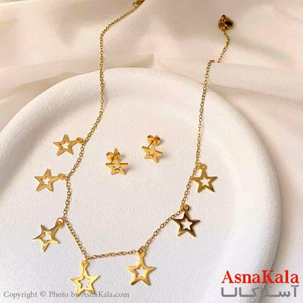 نیم ست زنانه شامل گردنبند و گوشواره استیل مدل ستاره  کد NIM14927W