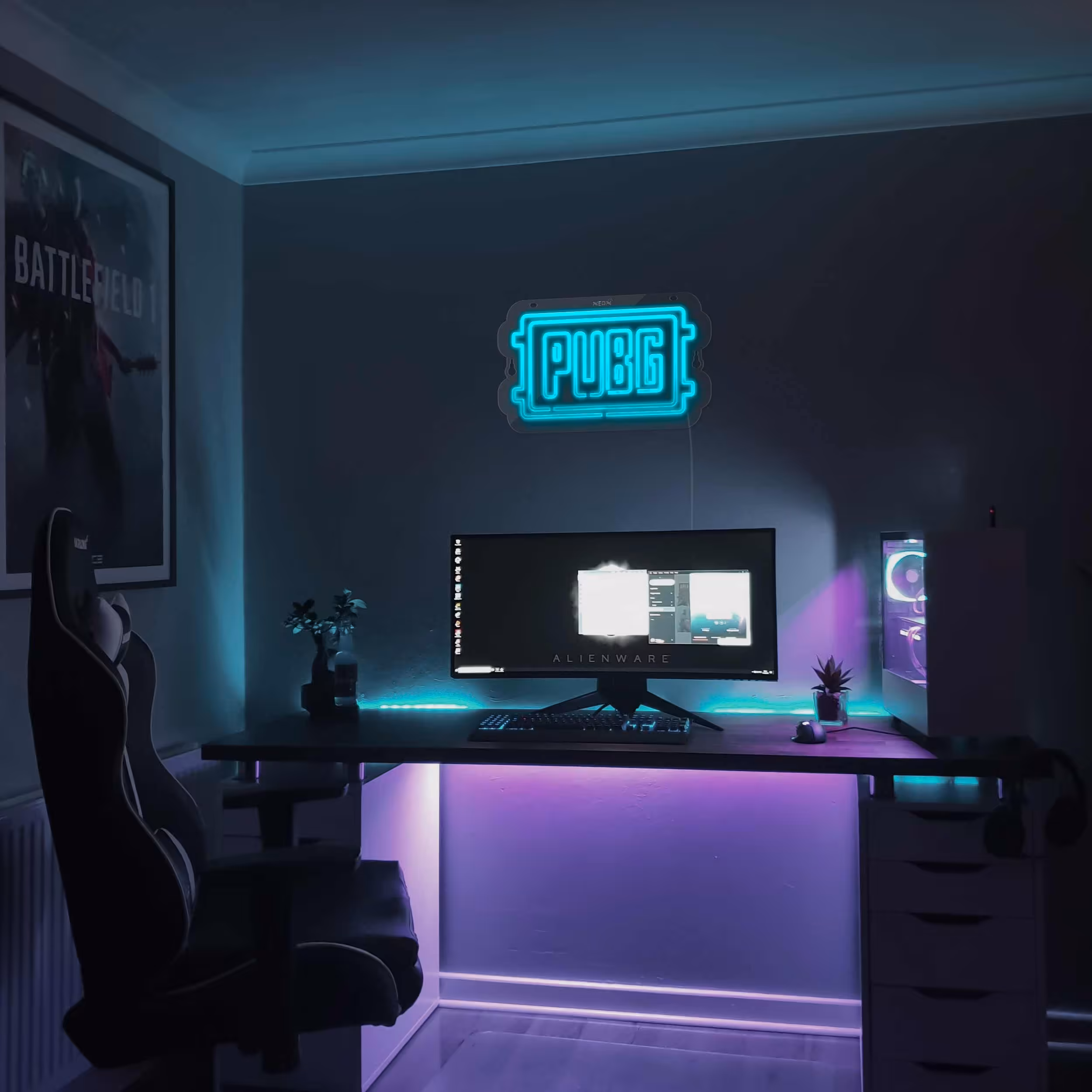 چراغ دیواری نئون دیزاین طرح Pubg-Logo-GL_TBL