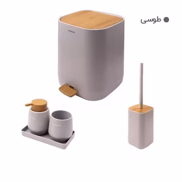 ست بهداشتی 5 پارچه کنتراست مدل میامی طوسی چوب