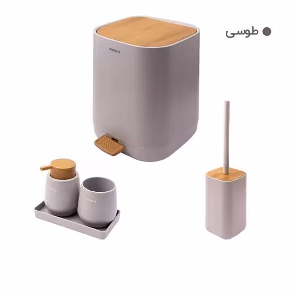 ست بهداشتی 5 پارچه کنتراست مدل میامی طوسی چوب