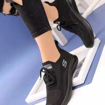 کفش کتانی اسپرت بافت (جورابی) اسکیچرز مردانه و زنانه طوسی و مشکی -ویژه