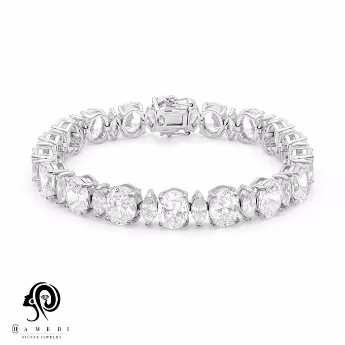 دستبند نقره زنانه جواهری مجلسی مدل BE R12