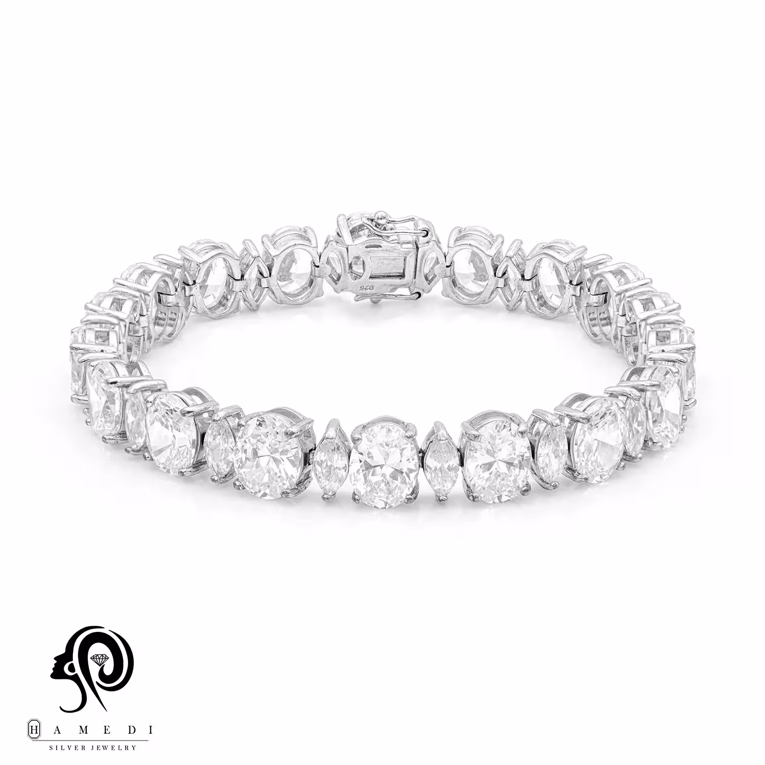 دستبند نقره زنانه جواهری مجلسی مدل BE R12