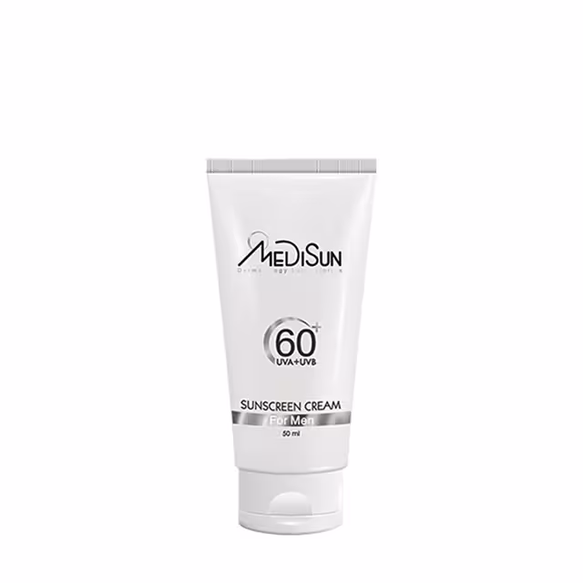 کرم ضد آفتاب بی رنگ آقایان مدیسان مدل SPF 60 مناسب انواع پوست حجم 50 میلی لیتری