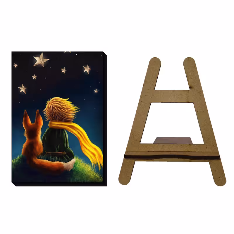 تابلو شاسی مدل شازده کوچولو طرح آسمان پرستاره به همراه پایه  نگهدارنده | دنیای قاب