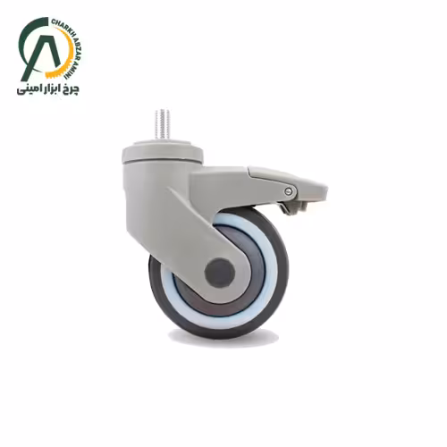 چرخ بیمارستانی پی وی سی دور آبی پیچی گردان ترمزدار قطر 75 میلی متر