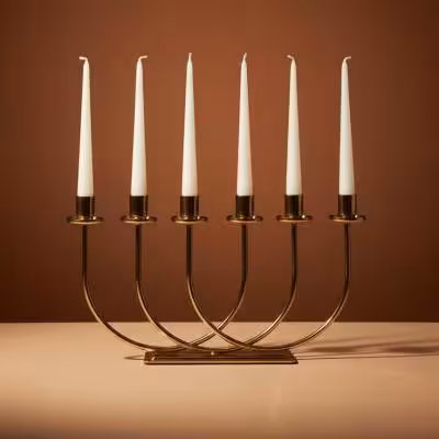 شمعدان فلزی مجلل شش‌شعله کلاسیک