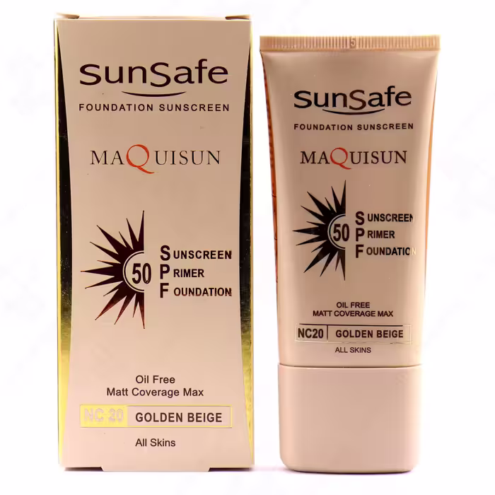 کرم ضد آفتاب کرم پودری و پرایمری SPF50 سان سیف بژ طلایی 40 میلی لیتر