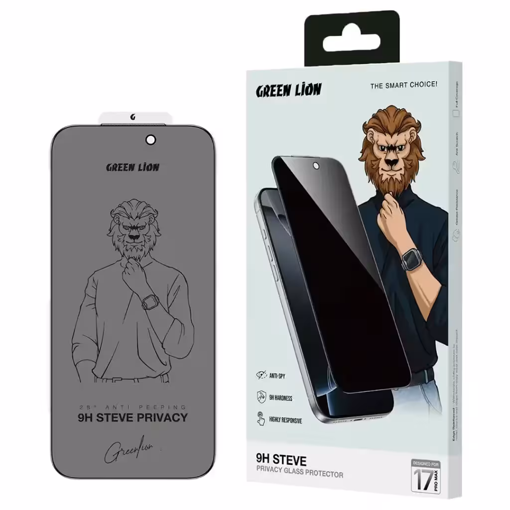 گلس استیو پرایوسی آیفون سری 17 گرین Green Lion Steve Privacy Glass for iPhone 17 Series