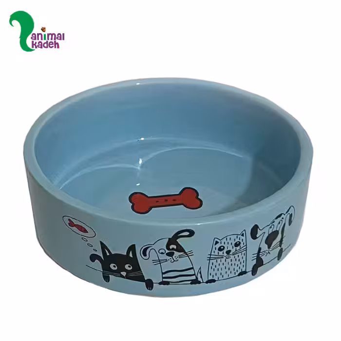 ظرف سرامیکی آبی طرح سگ و گربه (اسمال)