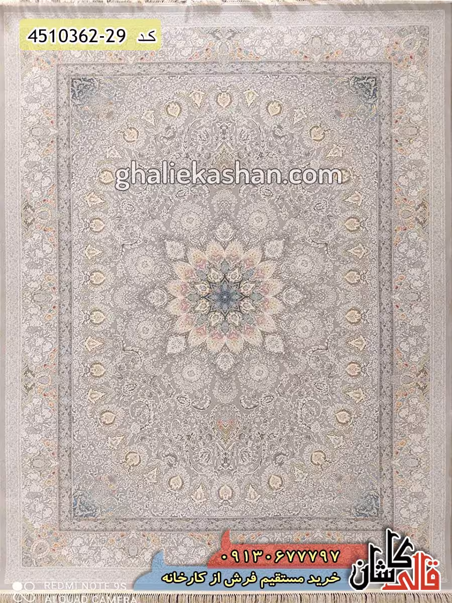 فرش طلاکوب 1200 شانه طرح بهار زمینه نقره ای کاشان – گل برجسته