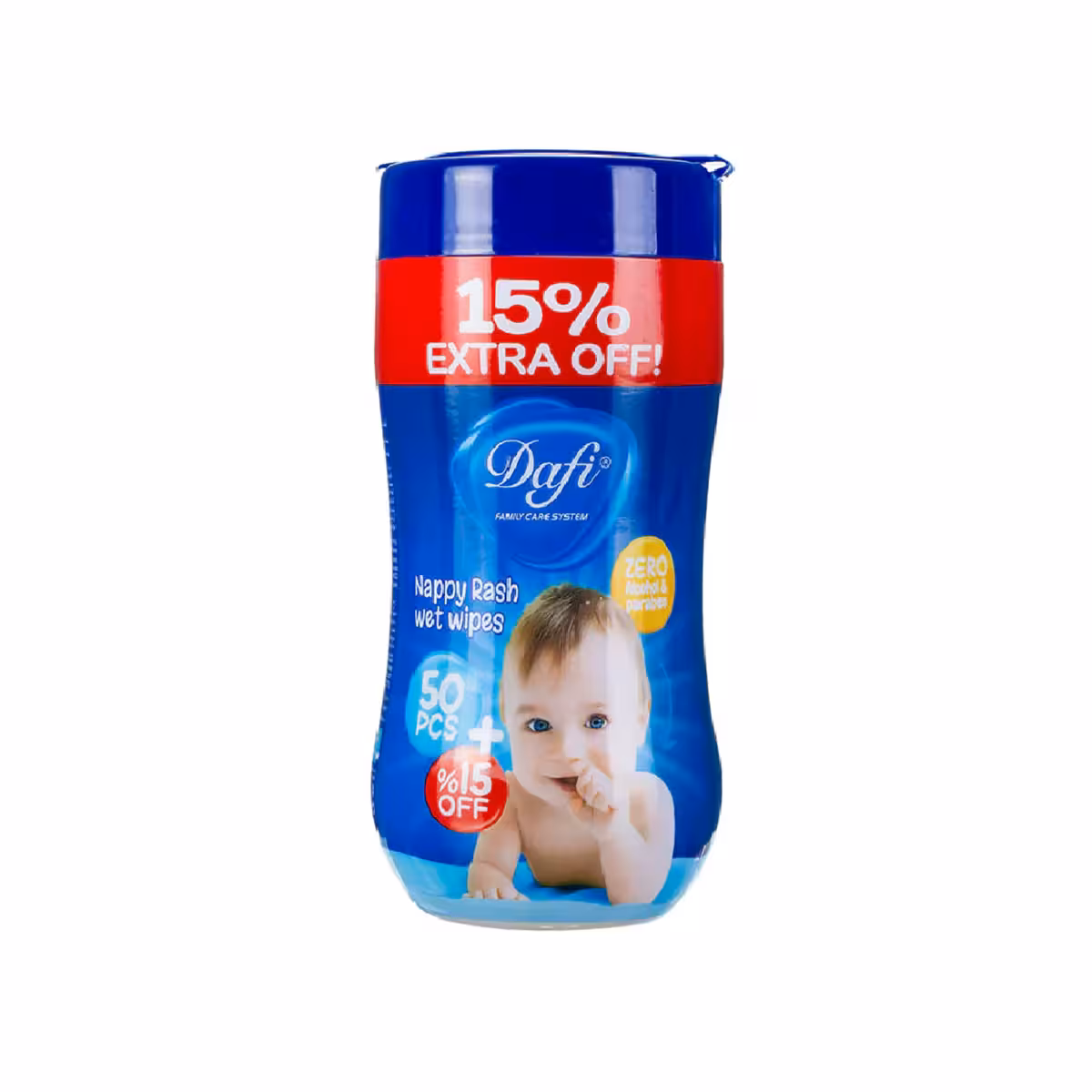 دستمال مرطوب پاک کننده کودک اکسترا استوانه ای تعداد 50 عددی دافی