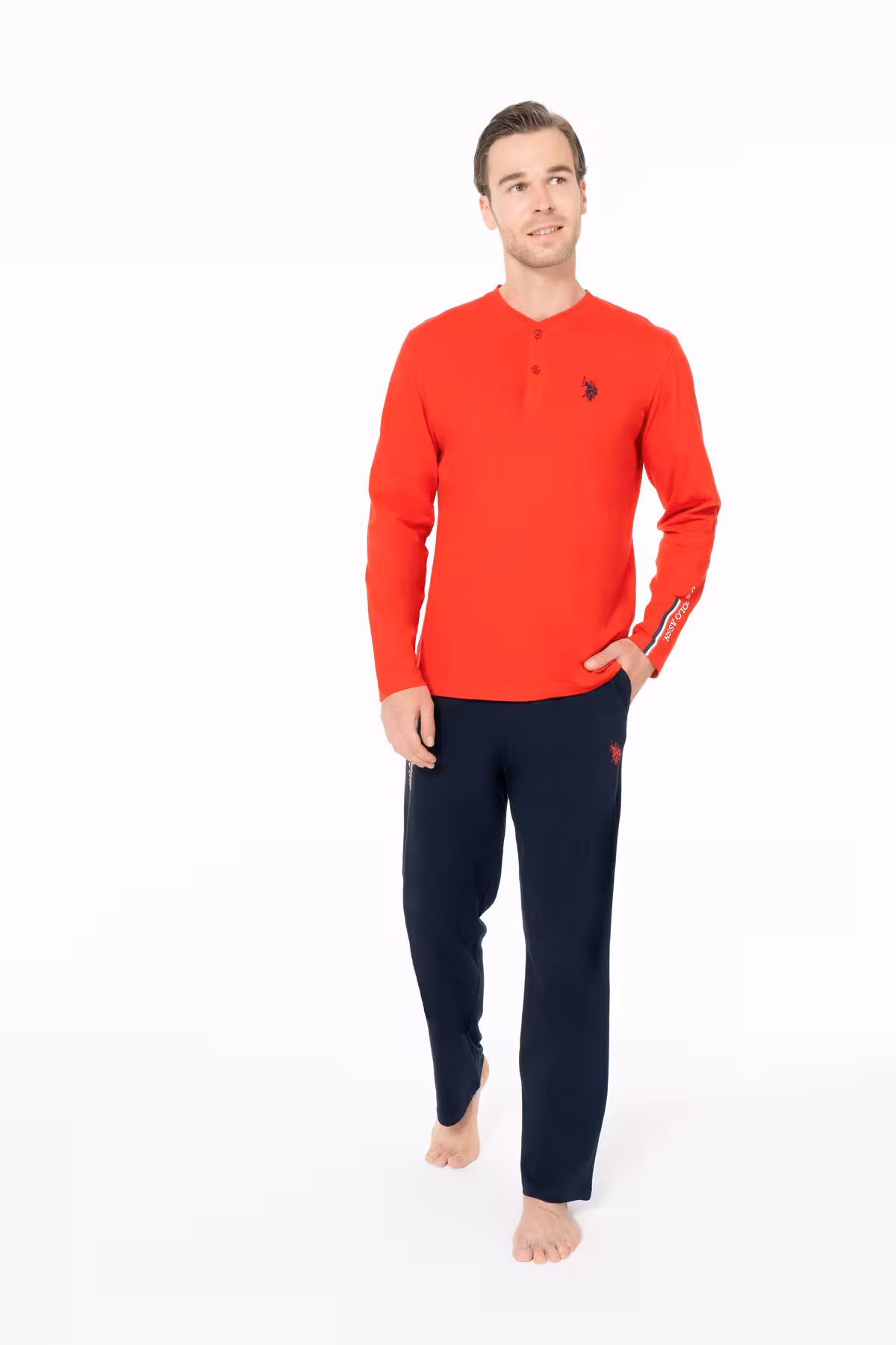 ست پیژامه مردانه راحتی 100 ٪ یقه پنبه ای دکمه قرمز بزرگ BYNVA18D95K9BRTL U.S. Polo Assn.