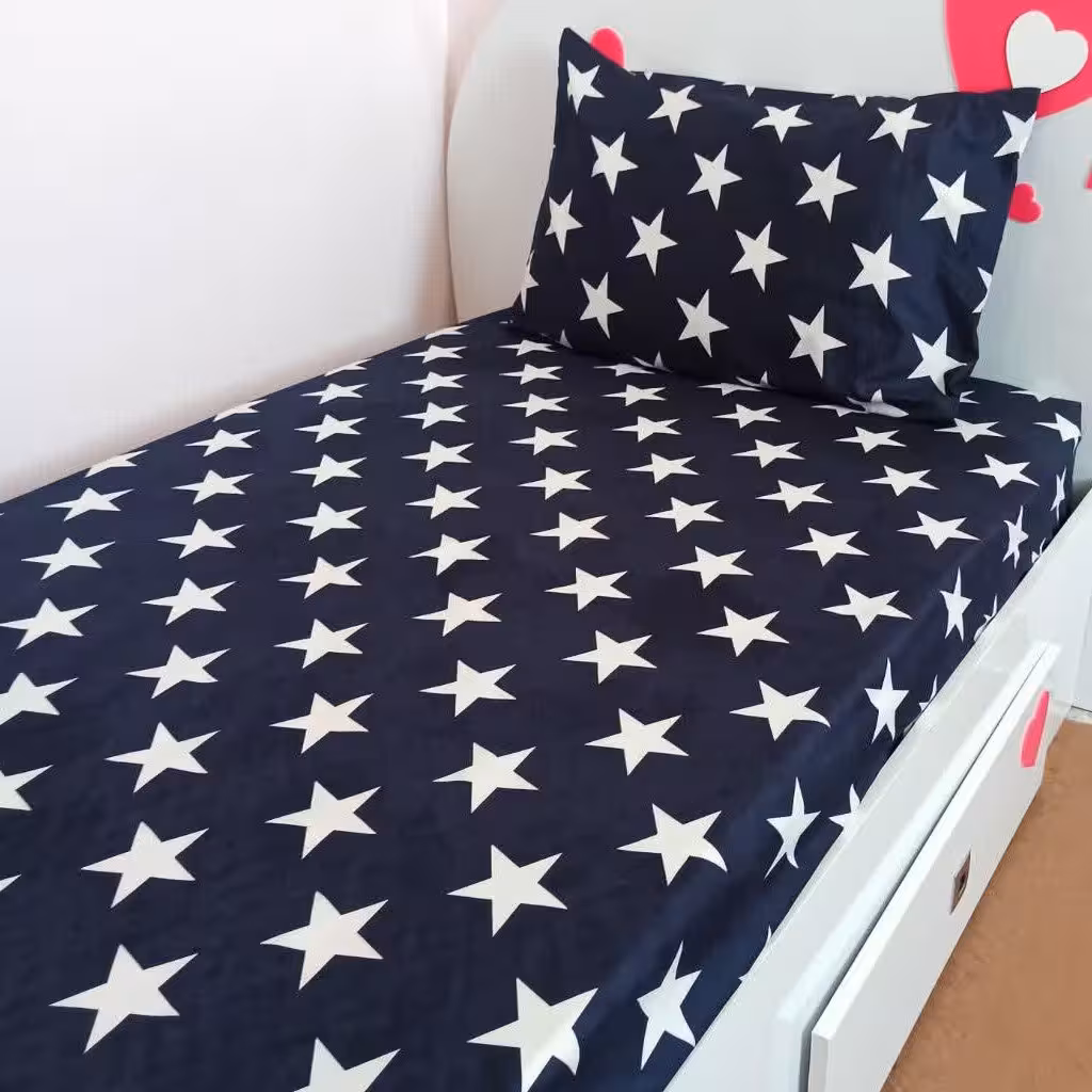 کاور تخت و روبالشتی یک نفره دوتکه طرح ستاره