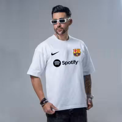 تیشرت تیم فوتبال لباس بارسلونا رنگ سفید