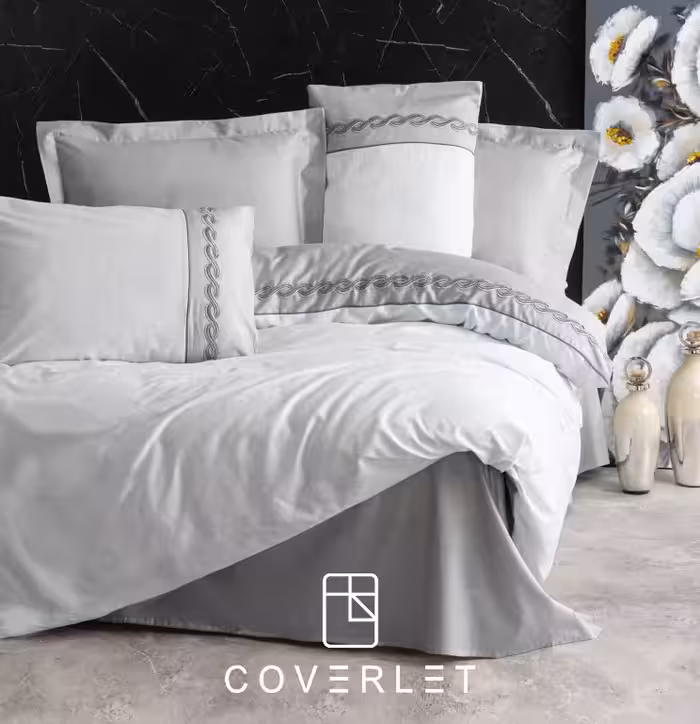 روتختی دونفره طوسی سفید کاوری گلدوزی مدل Fedor